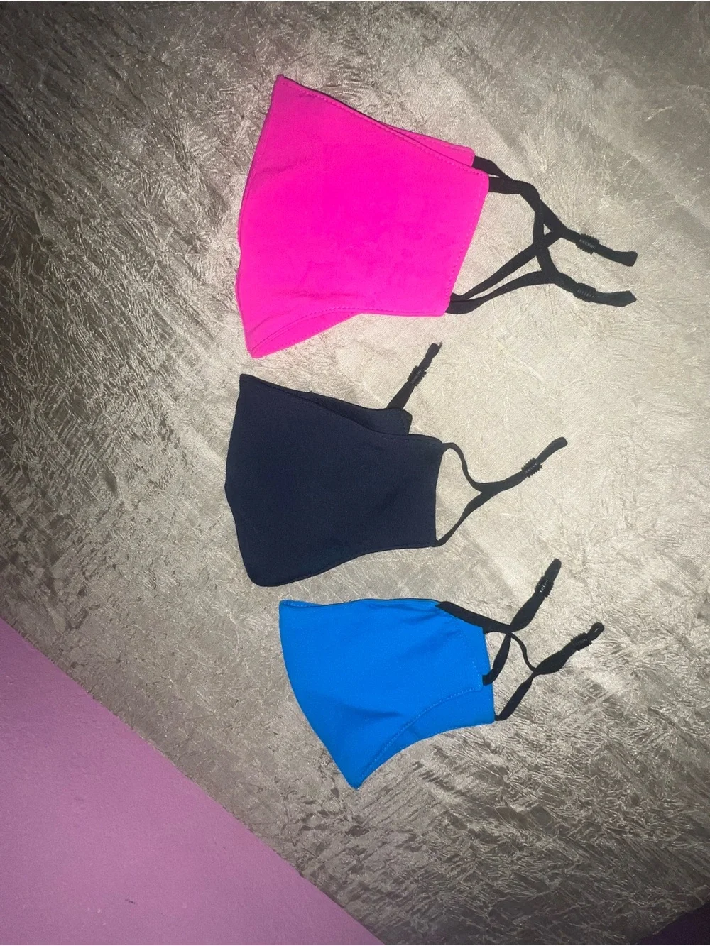 3 Pack Reusable Face Masks Pink Black Blue Adjustable Washable